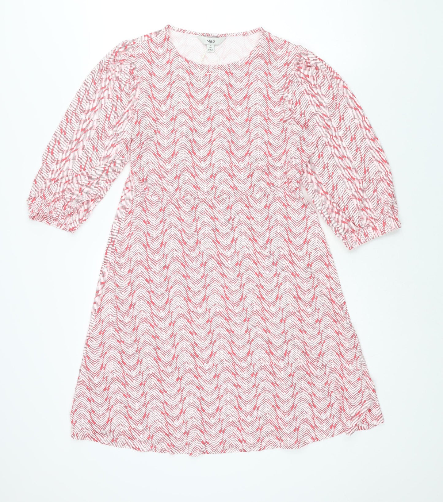 MArks and Womens Red Geometric Viscose A-Line Size 12 Round Neck Pullover