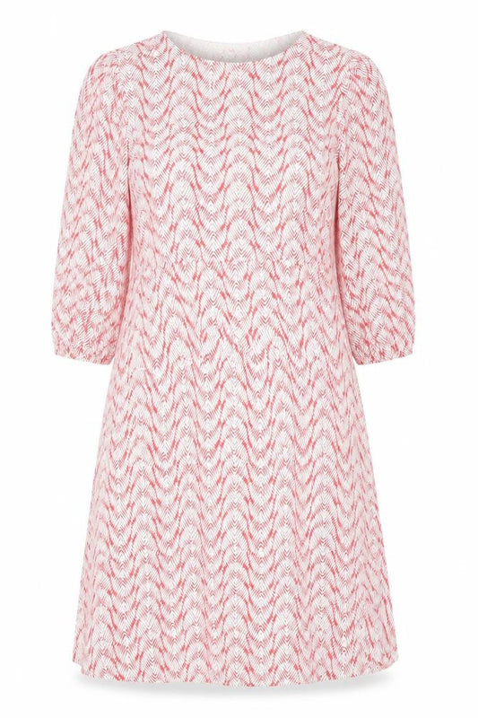 Front view of Marks & Spencer women’s red geometric viscose a-line, size UK 12, round neck pullover