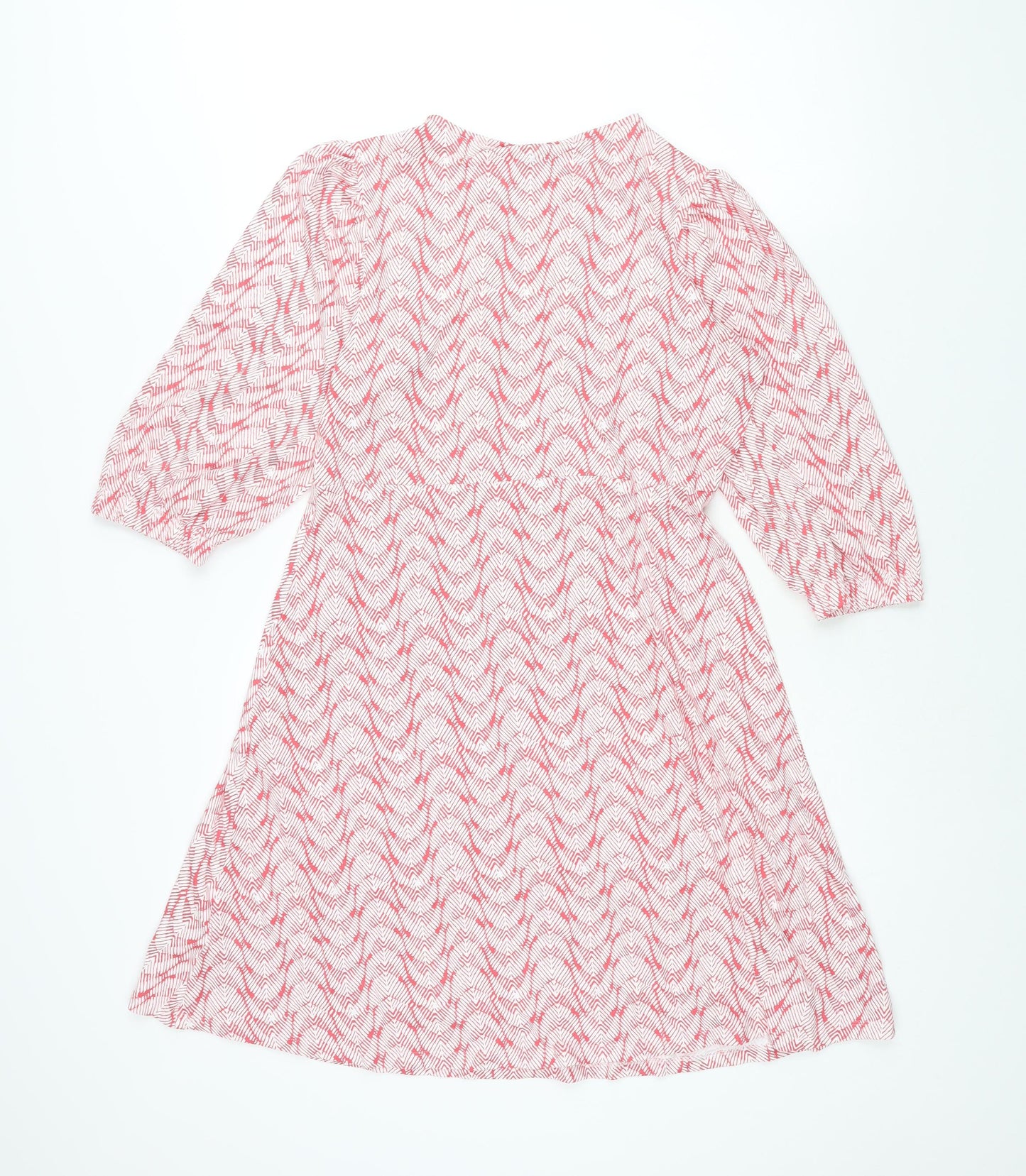 MArks and Womens Red Geometric Viscose A-Line Size 12 Round Neck Pullover