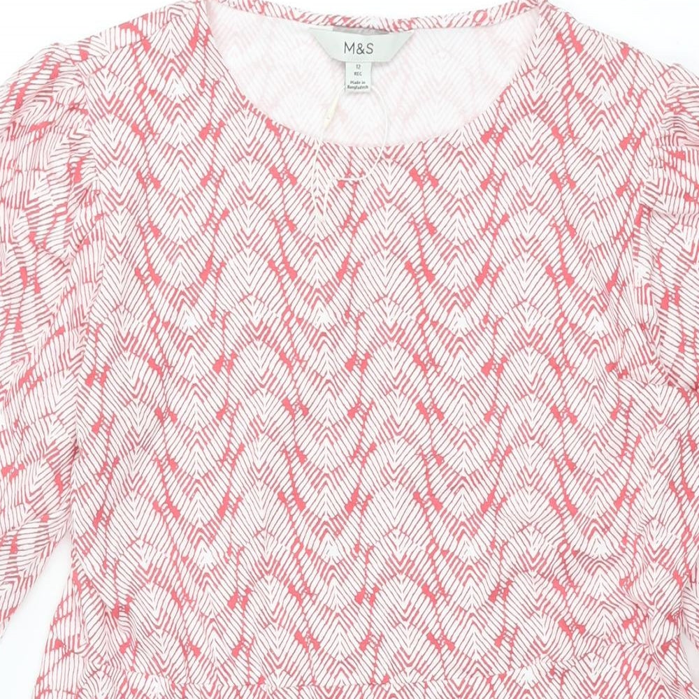 MArks and Womens Red Geometric Viscose A-Line Size 12 Round Neck Pullover