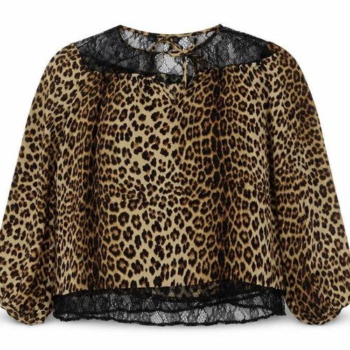 Zara Womens Brown Animal Print Polyester Basic Blouse Size L Round Neck - Leopard Print Lace Detail