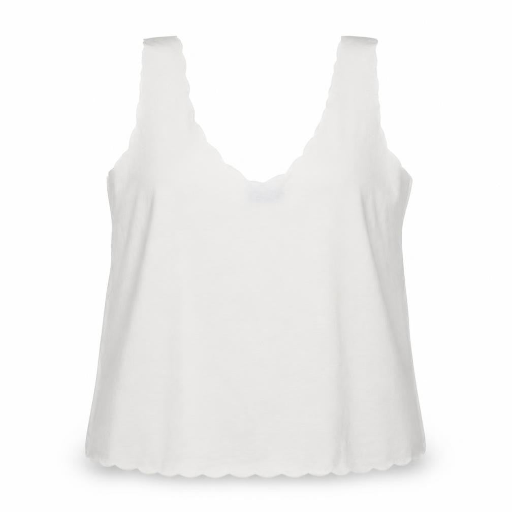 Front view of Boohoo women’s white viscose basic tank, size M, scoop neck