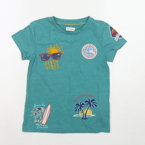 Fat Face Boys Blue Cotton Basic T-Shirt Size 9-10 Years Round Neck Pullover - Beach Vibes Icons