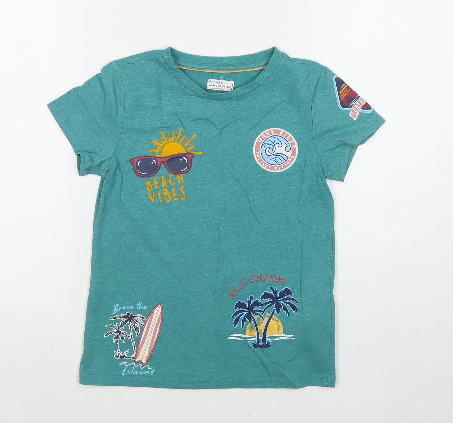 Fat Face Boys Blue Cotton Basic T-Shirt Size 9-10 Years Round Neck Pullover - Beach Vibes Icons