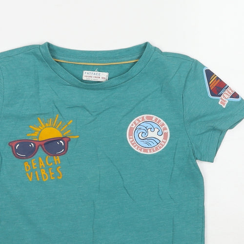 Fat Face Boys Blue Cotton Basic T-Shirt Size 9-10 Years Round Neck Pullover - Beach Vibes Icons