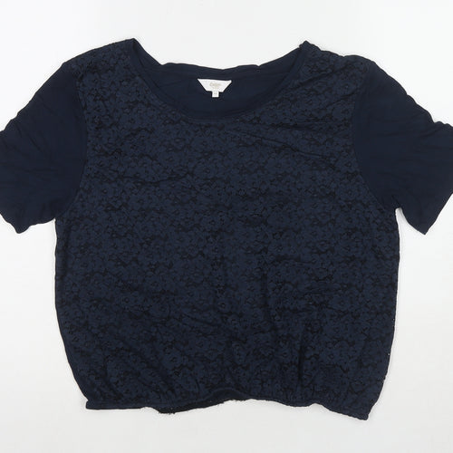 Cotton Traders Womens Blue Viscose Basic T-Shirt Size 10 Round Neck - Lace Detail