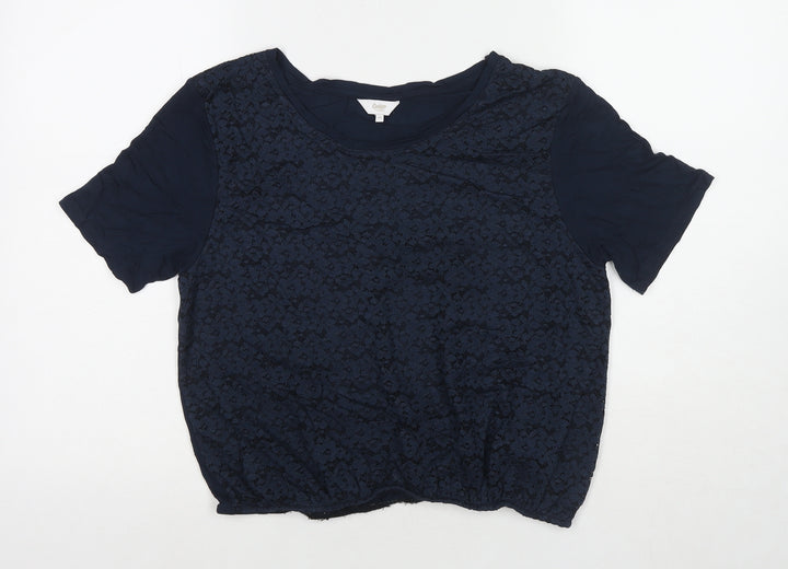 Cotton Traders Womens Blue Viscose Basic T-Shirt Size 10 Round Neck - Lace Detail
