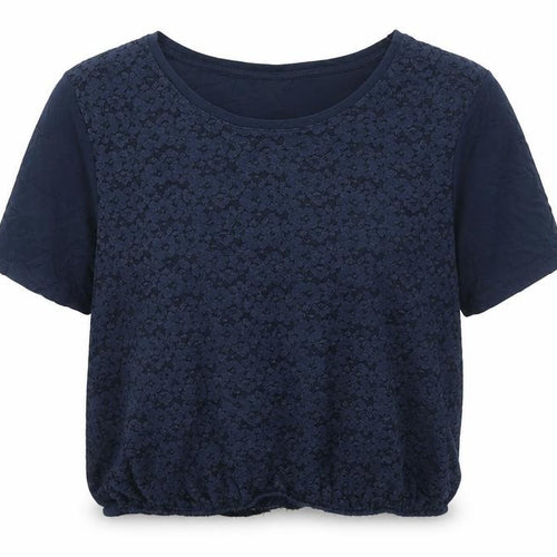 Cotton Traders Womens Blue Viscose Basic T-Shirt Size 10 Round Neck - Lace Detail