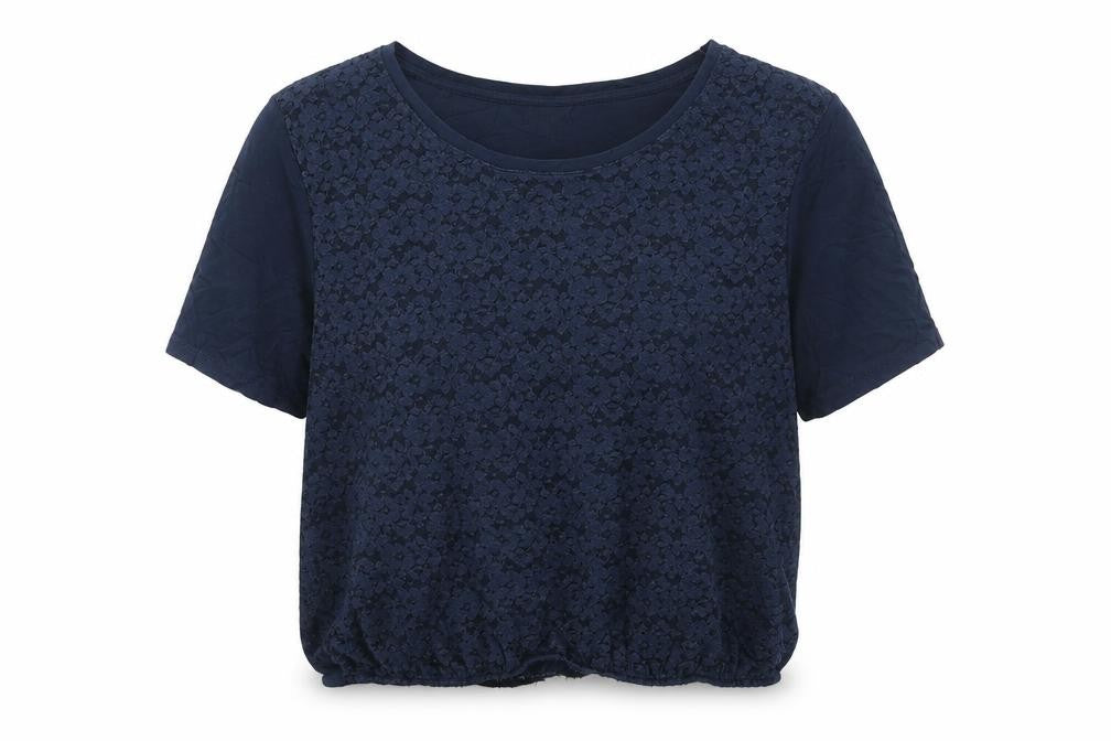 Cotton Traders Womens Blue Viscose Basic T-Shirt Size 10 Round Neck - Lace Detail