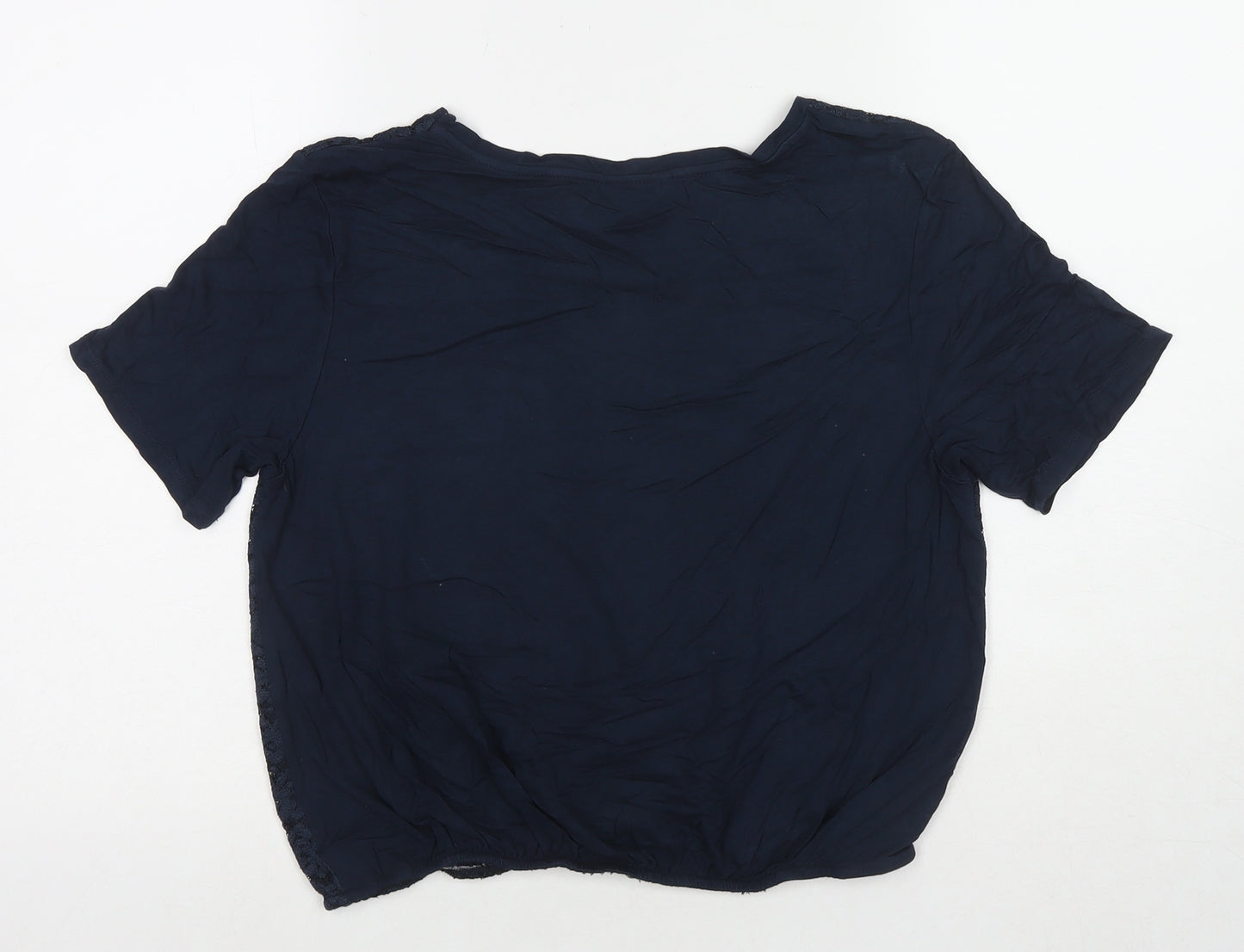 Cotton Traders Womens Blue Viscose Basic T-Shirt Size 10 Round Neck - Lace Detail