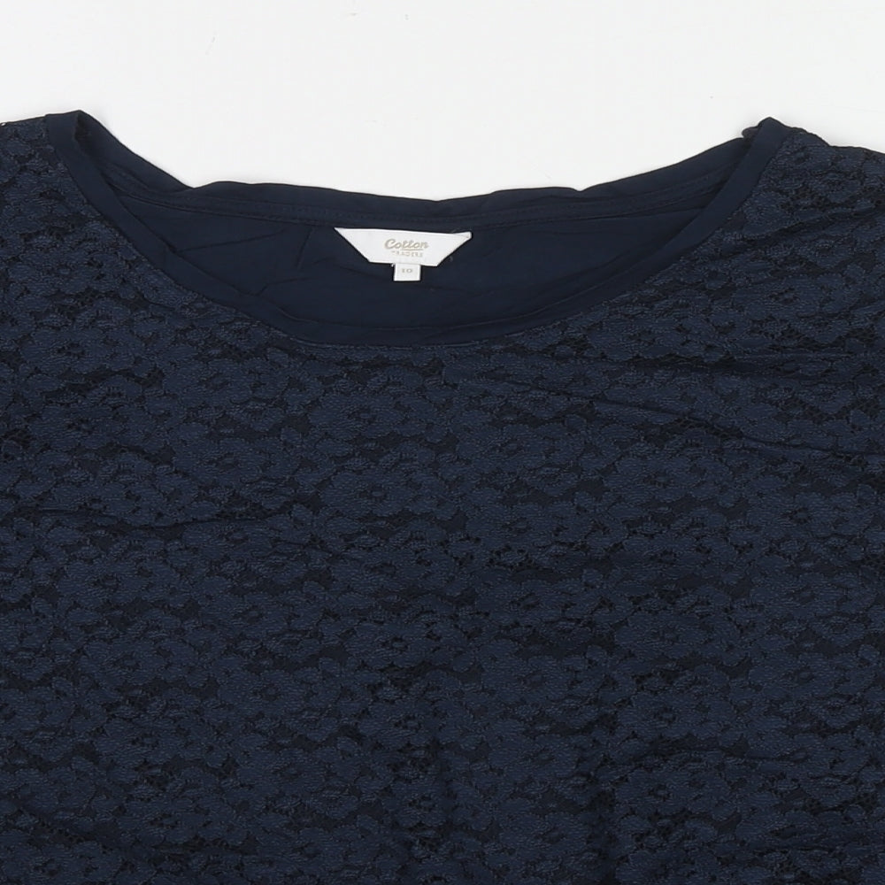 Cotton Traders Womens Blue Viscose Basic T-Shirt Size 10 Round Neck - Lace Detail