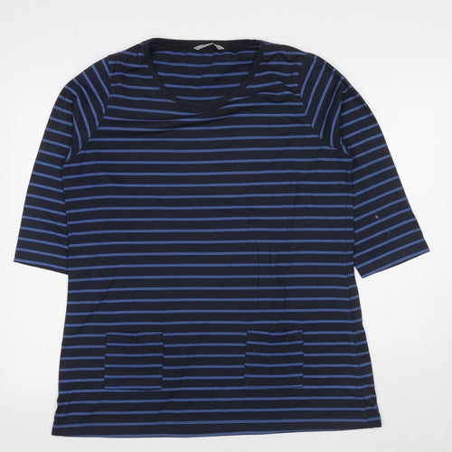 Pebble Bay Womens Blue Striped Polyester Tunic T-Shirt Size 16 Round Neck