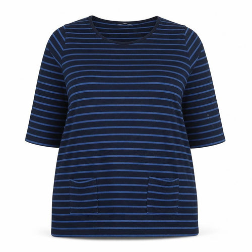 Pebble Bay Womens Blue Striped Polyester Tunic T-Shirt Size 16 Round Neck