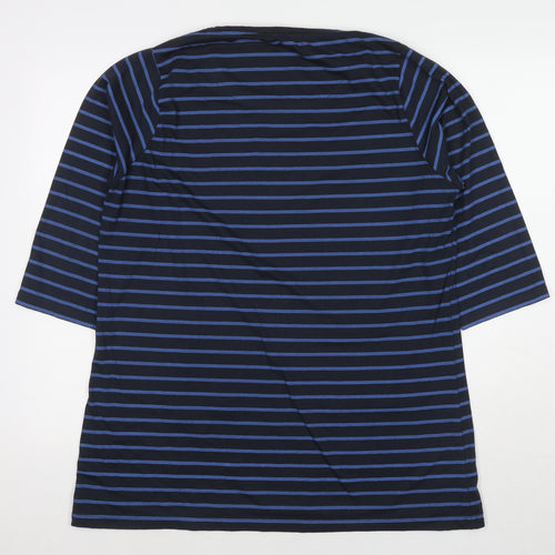 Pebble Bay Womens Blue Striped Polyester Tunic T-Shirt Size 16 Round Neck