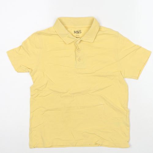 Marks and Spencer Boys Yellow Cotton Basic Polo Size 9-10 Years Collared Pullover