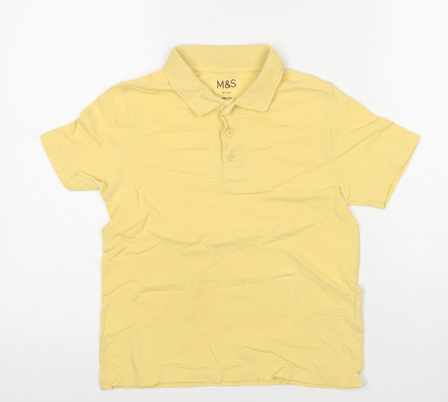 Marks and Spencer Boys Yellow Cotton Basic Polo Size 9-10 Years Collared Pullover