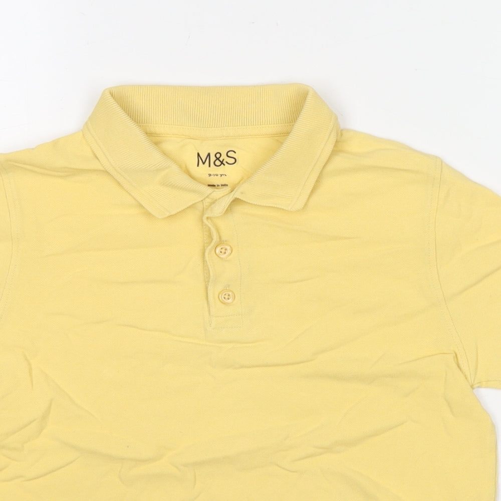 Marks and Spencer Boys Yellow Cotton Basic Polo Size 9-10 Years Collared Pullover