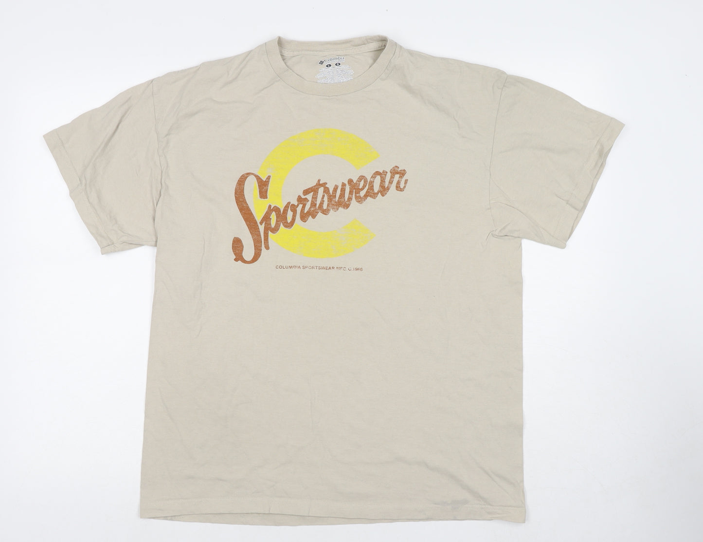 Columbia Mens Beige Cotton T-Shirt Size L Round Neck - Sportswear