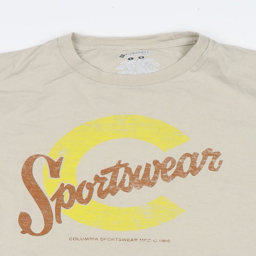Columbia Mens Beige Cotton T-Shirt Size L Round Neck - Sportswear