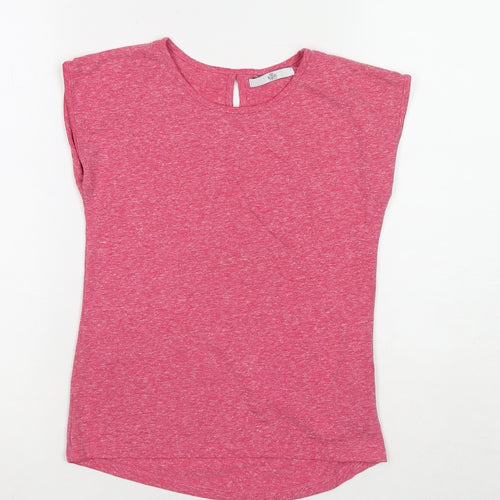 Marks and Spencer Girls Pink Polyester Basic T-Shirt Size 9-10 Years Round Neck Pullover