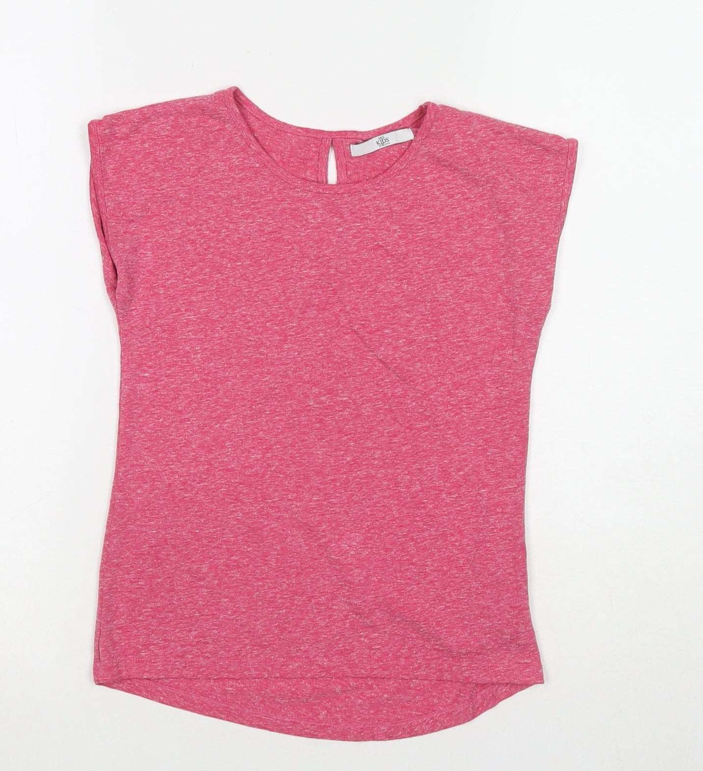 Marks and Spencer Girls Pink Polyester Basic T-Shirt Size 9-10 Years Round Neck Pullover