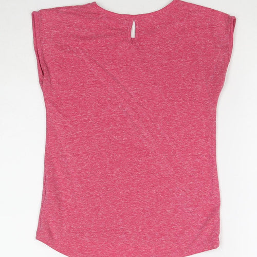 Marks and Spencer Girls Pink Polyester Basic T-Shirt Size 9-10 Years Round Neck Pullover