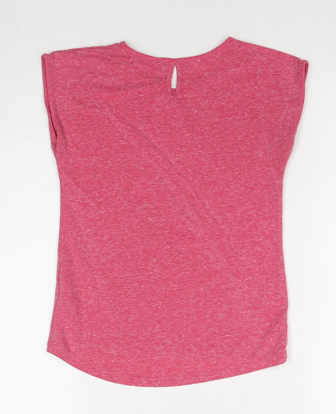 Marks and Spencer Girls Pink Polyester Basic T-Shirt Size 9-10 Years Round Neck Pullover