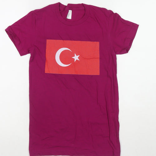 American Apparel Womens Purple Cotton Basic T-Shirt Size S Round Neck - Turkey Flag