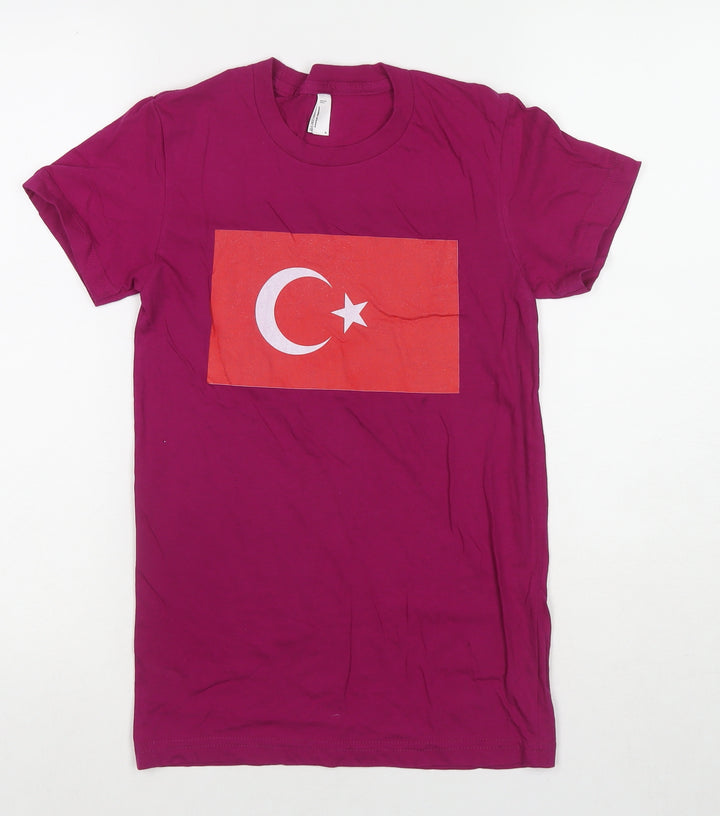 American Apparel Womens Purple Cotton Basic T-Shirt Size S Round Neck - Turkey Flag