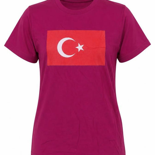 American Apparel Womens Purple Cotton Basic T-Shirt Size S Round Neck - Turkey Flag