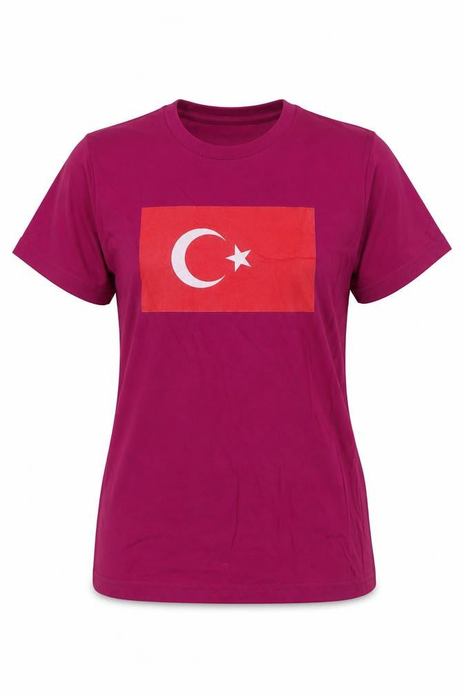 American Apparel Womens Purple Cotton Basic T-Shirt Size S Round Neck - Turkey Flag