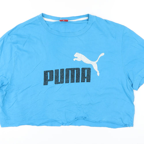 PUMA Womens Blue Cotton Basic T-Shirt Size XL Round Neck - cropped