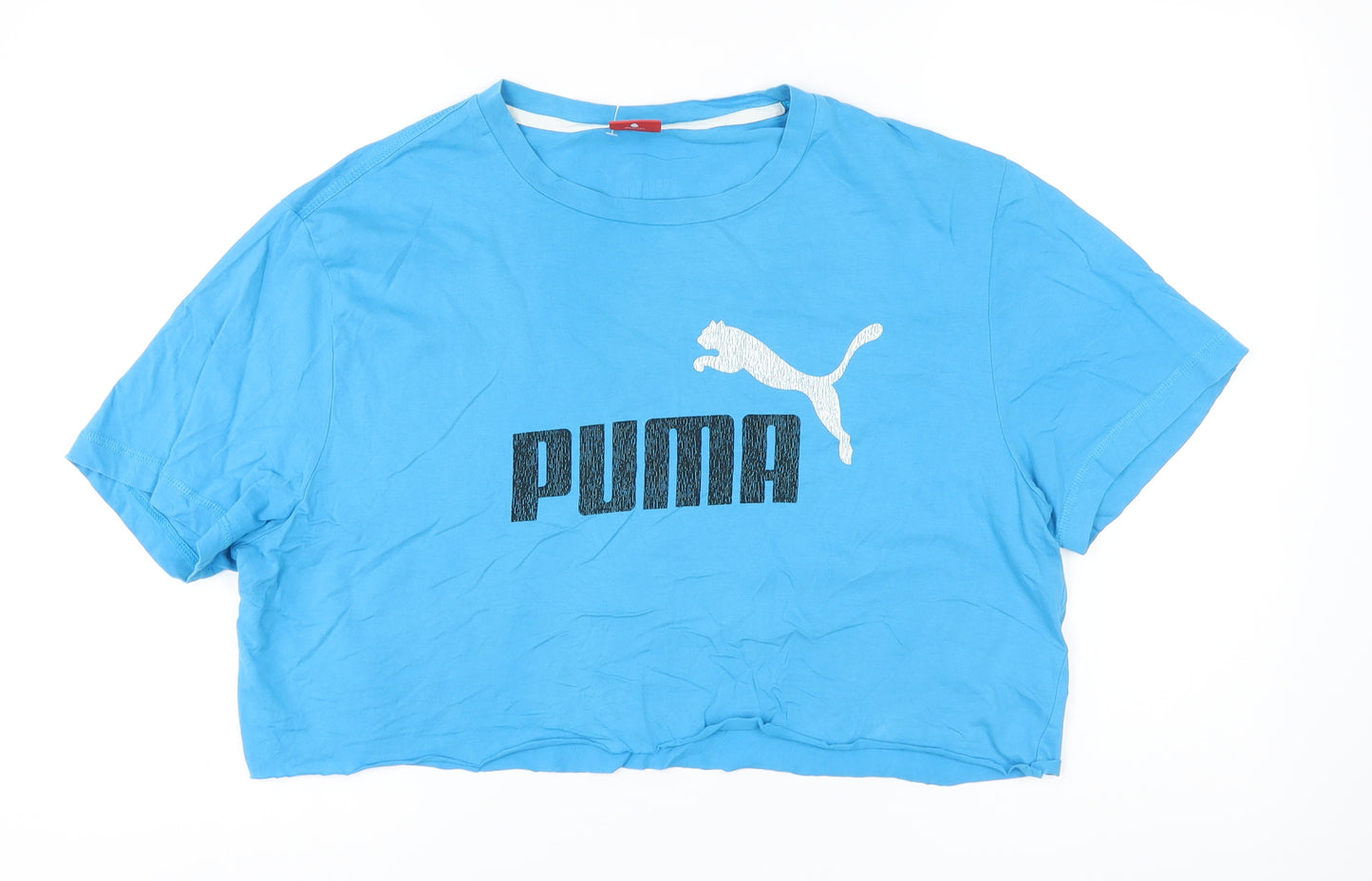 PUMA Womens Blue Cotton Basic T-Shirt Size XL Round Neck - cropped