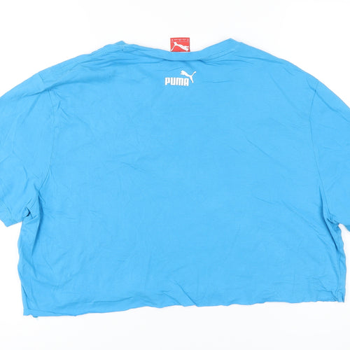 PUMA Womens Blue Cotton Basic T-Shirt Size XL Round Neck - cropped