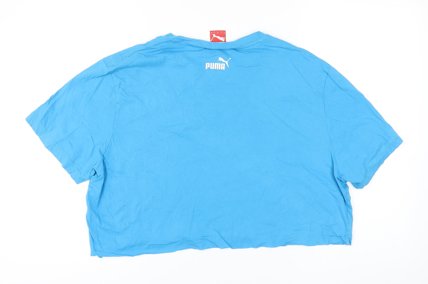 PUMA Womens Blue Cotton Basic T-Shirt Size XL Round Neck - cropped