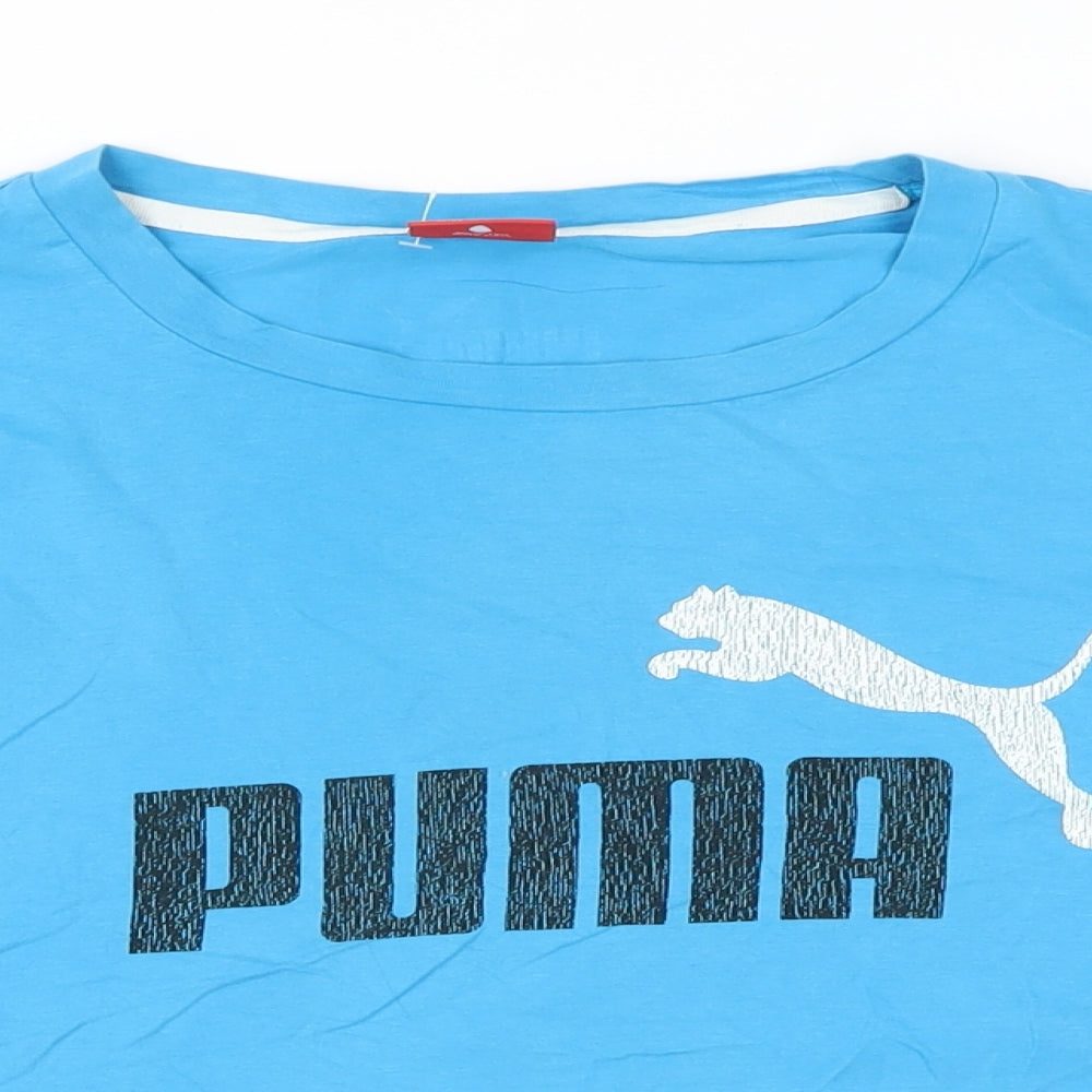 PUMA Womens Blue Cotton Basic T-Shirt Size XL Round Neck - cropped