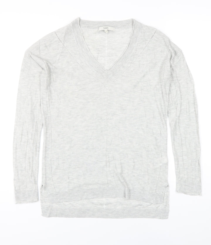 NEXT Womens Grey V-Neck Viscose Pullover Jumper Size 10