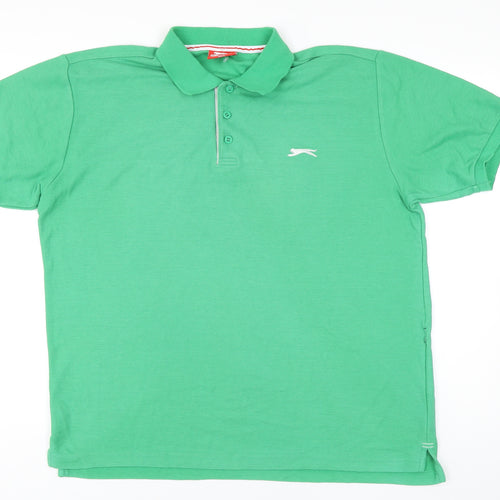 Slazenger Mens Green Cotton Polo Size L Collared Pullover