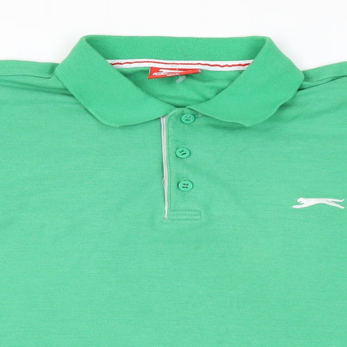 Slazenger Mens Green Cotton Polo Size L Collared Pullover