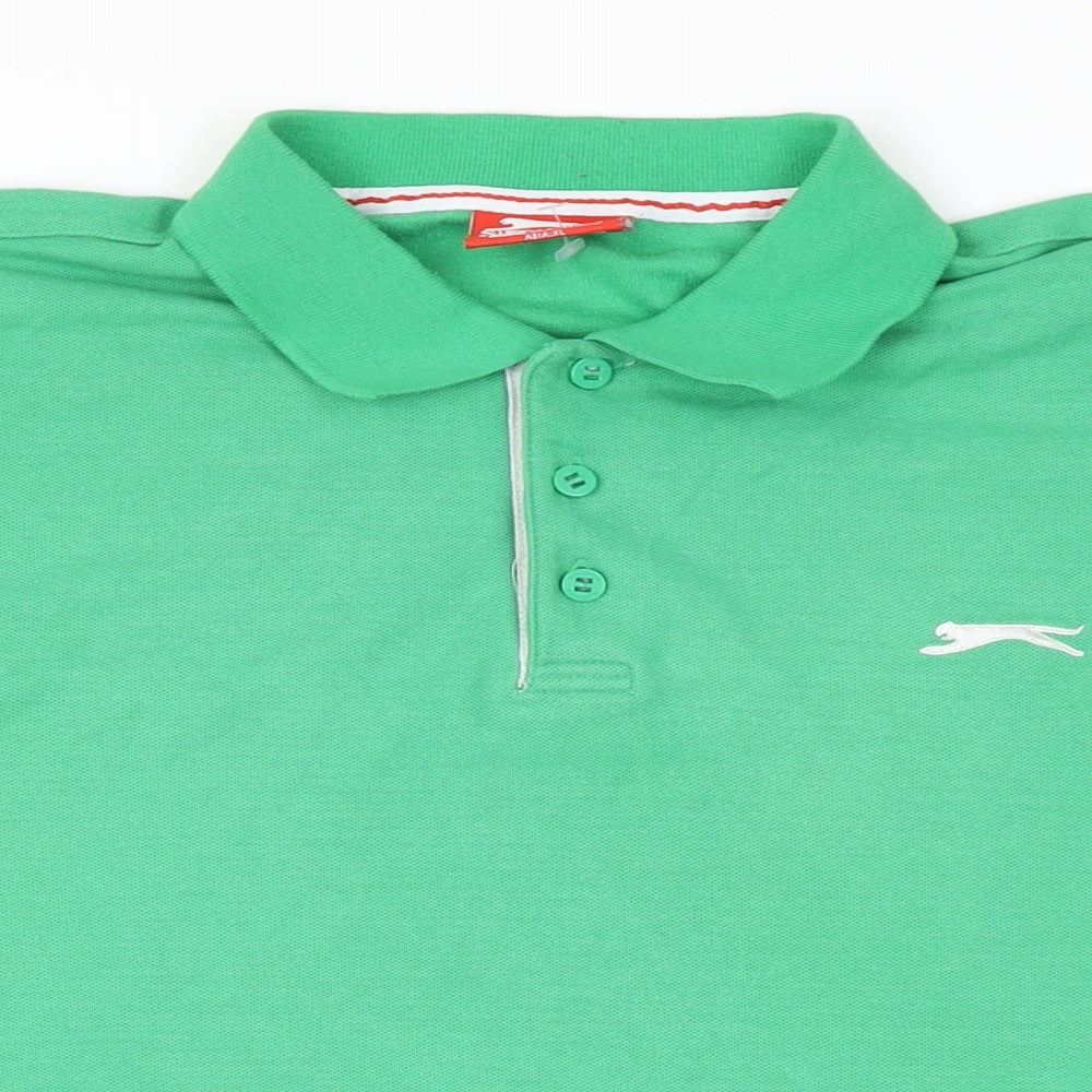 Slazenger Mens Green Cotton Polo Size L Collared Pullover