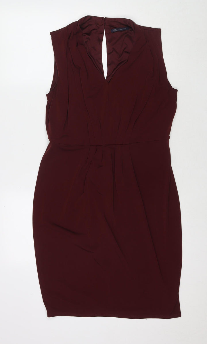 Marks and Spencer Womens Brown Polyester A-Line Size 14 V-Neck Pullover