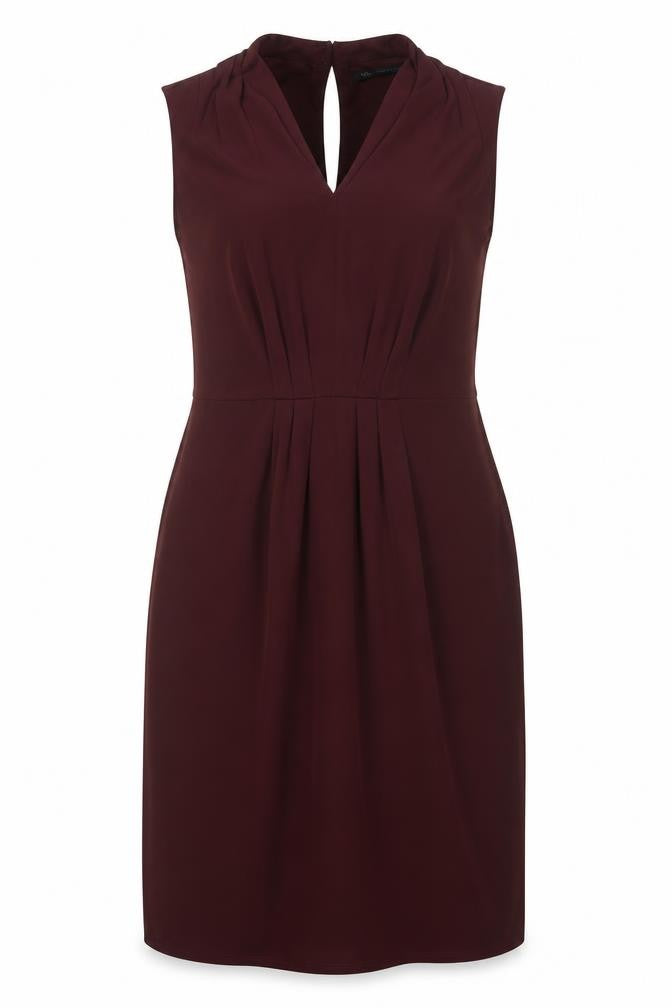 Front view of Marks & Spencer women’s brown polyester a-line, size UK 14, v-neck pullover