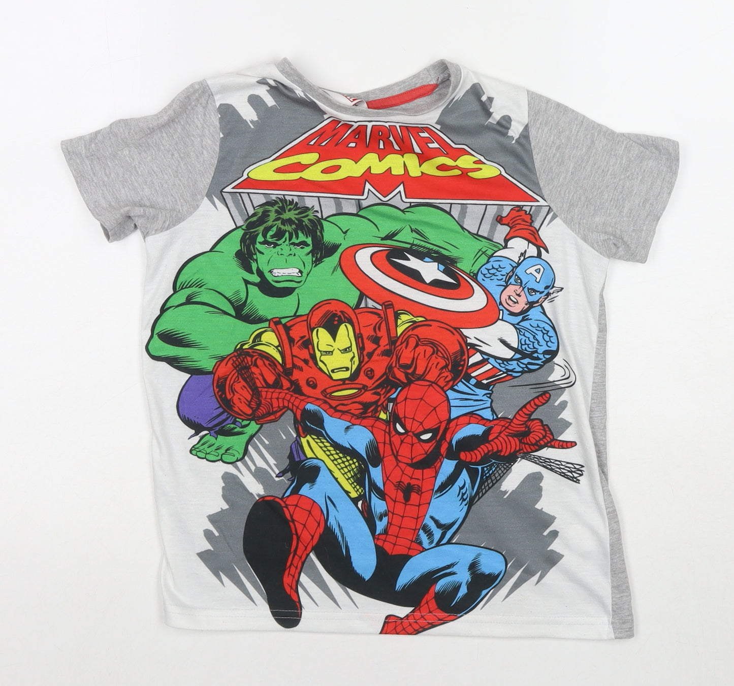 Marvel Boys Multicoloured Cotton Basic T-Shirt Size 9-10 Years Round Neck Pullover - Marvel Avengers Heroes