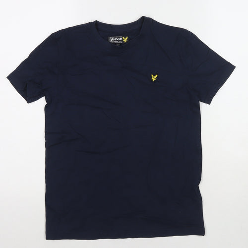 Lyle & Scott Boys Blue Cotton Basic T-Shirt Size 12-13 Years Round Neck Pullover