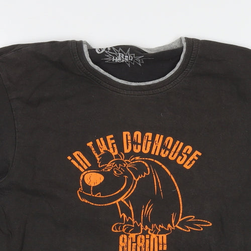 Red Herring Mens Brown Cotton T-Shirt Size S Round Neck - Muttley In The Doghouse Again