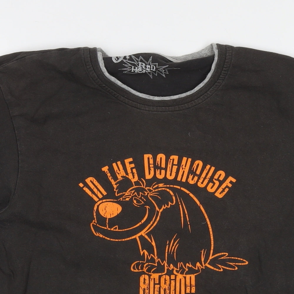 Red Herring Mens Brown Cotton T-Shirt Size S Round Neck - Muttley In The Doghouse Again