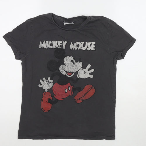Disney Womens Brown Cotton Basic T-Shirt Size XS Round Neck - Mickey Mouse