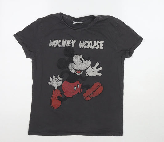 Front view of Disney women’s brown cotton basic t-shirt, size XS, round neck - mickey mouse