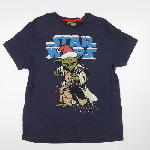 Star Wars Mens Blue Cotton T-Shirt Size 2XL Round Neck - Star Wars Christmas