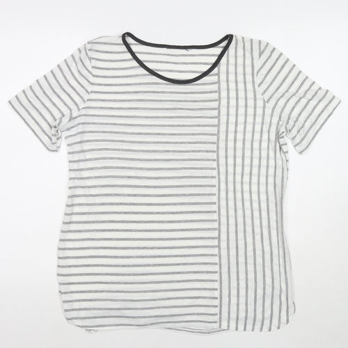 Dorothy Perkins Womens White Striped Polyester Basic T-Shirt Size 16 Round Neck